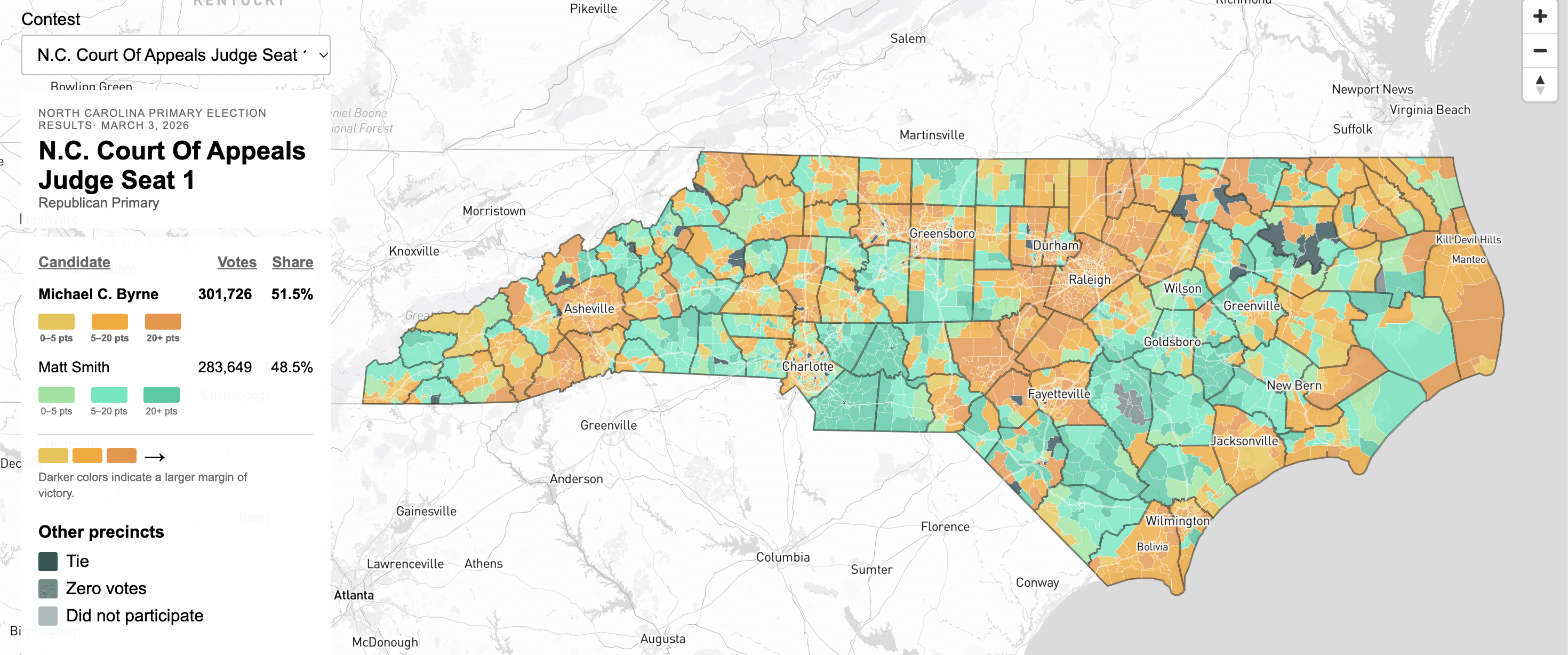 North Carolina Election Results Map
